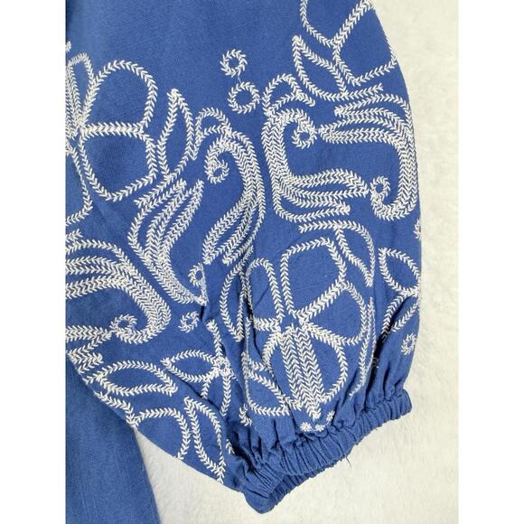 Roxy Under The Palms Mini Dress Medium Womens Blue Embroidered 100% Cotton New - Picture 2 of 10